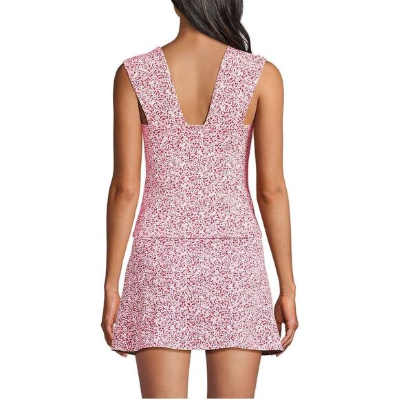 Land's End square neck and back tankini top coral rose white Ditsy Lily 14 DD - Picture 3 of 8